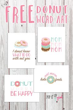 the free printable donut word art is shown