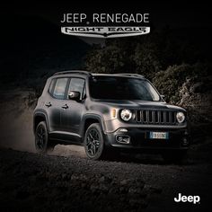 a jeep is driving down a dirt road with the words jeep renegade night eagle on it