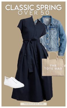 Dress and Sneakers Spring Outfit for Women Over 50 Shoes For Casual Dresses, Outfit Ideas For Women Over 40, Spring Outfits 2024, Fashion Summer 2024, Dresses With Sneakers Outfit, Sneakers And Dress Outfit, Sneakers Spring Outfit, Navy Dress Outfit, Navy Wardrobe