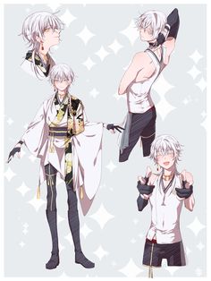 an anime character with white hair and black pants