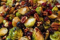 brussel sprouts with cranberries and pecans in a bowl