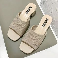 Lasaky - Stylish Flying Knit Sandals for Outdoor Wear Mesh Heels, Slippers Summer, Mid Heel Sandals, Womens Sandals Summer, Slippers For Women, Outdoor Sandals, Women Slippers, Slippers Women, Heel Slippers