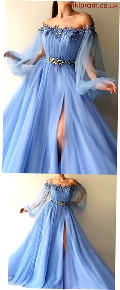 Baby Blue Prom Dresses, Tulle Prom Dresses, Formal Ball Gown, Baby Blue Dresses, Long Sleeve Dress Formal, Long Sleeve Prom, Bleu Pastel, Blue Wedding Dresses, Girly Dresses