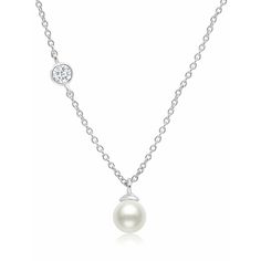 CRISLU Genuine Pearl Drop Pendant accented with Bezel Set Cubic Zirconia In Pure Platinum - ICE Elegant White Gold Crystal Solitaire Necklace, Elegant White Diamond Necklace With Sparkling Stones, White Cubic Zirconia Jewelry With Bezel Setting, Classic White Gold Solitaire Crystal Necklace, Luxury White Cubic Zirconia Solitaire Necklace, White Cubic Zirconia Solitaire Necklace, White Solitaire Necklace With Bezel Setting For Wedding, Elegant White Solitaire Necklace With Bezel Setting, Elegant White Solitaire Necklace With Sparkling Stones