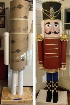 two pictures of a nutcracker made out of cardboard