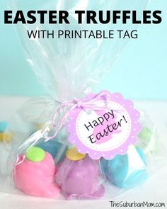 an easter treat bag filled with candy eggs