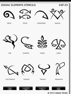 the different types of zodiac signs are shown in this graphic style, including symbols and their meanings