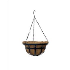 a hanging basket with chains on the side and a handle for it to hold something