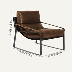 a brown leather chair is shown with measurements