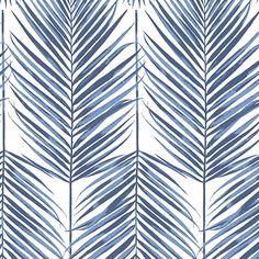 a blue and white palm leaf wallpaper