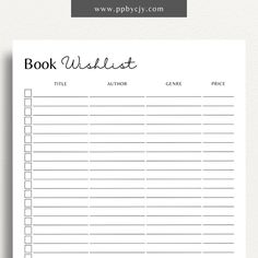 the printable book wish list is shown