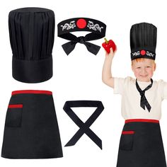 PRICES MAY VARY. Hibachi Chef Costume-You will receive a hibachi chef hat,a head band and a chef tie and a apron for kids,4 pieces of Japaneses style chef accessories in total.Great accessory for dress up as a hibachi chef,just what you are needed for complete of chef outfit. Tall Chef Hat-The chef cap for kids features 28cm/11 inch in height,well made with quality fabric,nice wide and with hidden elastic band to stretch for comfortable fit,elastic isn’t too tight and holds shape well,which is s Hibachi Birthday Party, Hibachi Chef, Kids Chef Costume, Chef Outfit, Tie Apron, Chef Cap, Chef Costume, Pretend Play Costumes, Totem Design