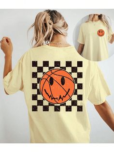 Face Basketball Jersey, Oversized Basketball Player T-Shirt Yellow Casual  Short Sleeve Fabric Cartoon,Geometric,Letter,Plaid,Plants,Slogan  Slight Stretch  Women Clothing, size features are:Bust: ,Length: ,Sleeve Length: Basketball Jerseys, Basketball Player, Basketball Jersey, Basketball Players, Fashion Online Shop, All Fashion, Women Clothing, Tartan, Casual Shorts