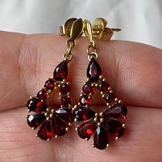 Stunning Garnet Earring In Solid 14k Yellow Gold . Stamped 585 For 14k Gold On The Butterfly Lock , And Tested Both : The Actual Earrings And Butterfly Locks To Confirm Solid 14k Gold. They Are A Bit Over 1” Long And Weight 3.6 Grams. Because Of The Earrings Design And The 585 Stamp, I Think These Earrings Are Of European Origin ( Not A Sure Fact, Just A Hunch Based On The Experience In Jewelry Buying & Selling) .Either Way, No Matter Where They Were Made, They Are Stunning !!!The Very Vibrant Red Garnets ( Aslo Tested) Are Just So Beautiful !!! Amazing Addition To The Jewelry Collection For Any Garnet Lover ! Butterfly Locks, Garnet Earring, Earrings Design, Sparkly Things, Garnet Jewelry, Earrings Flower, Garnet Earrings, The Butterfly, Red Garnet