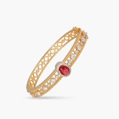 Neelima Nakshatra CZ Red Bracelet Elegant Red Bangle Gold Bracelet, Elegant Red Gold Bangle Bracelet, Elegant Ruby Bracelets For Festive Occasions, Red Ruby Bracelet For Festive Occasions, Festive Red Ruby Bracelet, Formal Red Ruby Bangle, Red Cubic Zirconia Bangle, Elegant Red Crystal Bangle Bracelet, Red Bracelet