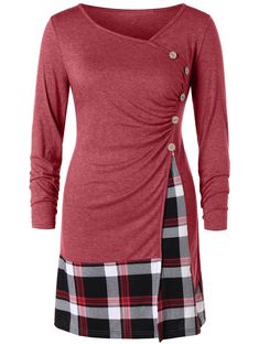 Plus Size Plaid Draped Tunic T-shirt - Valentine Red - 4D53583624 - Women's Clothing, Plus Size Women's Clothing  #PlusSizeWomensClothing #Women's #Clothing # #Plus #Size #Women's #Clothing Ladies Long Top, Cold Shoulder Tops, Off The Shoulder Tops, Top Streetwear, Shoulder Tops, Trendy Plus Size Clothing, Long Tunic, Plus Size Womens Clothing, Fashion Seasons