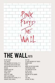 pink floyd the wall tour poster with red spray paint on white brick wall in background