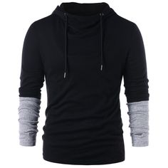 Long Sleeve Contrast Color Hoodie - Black - 3K82376715 - Men's Clothing, Men's Hoodies & Sweatshirts  #MensHoodiesSweatshirts #Men's #Clothing # #Men's #Hoodies #& #Sweatshirts Football Prayer, Book Clothes, Cheap Hoodies, Mens Hoodies, Stylish Mens Outfits, Cool Hoodies, Casual Style Outfits, Mens Sweatshirts Hoodie, Long Sleeve Hoodie