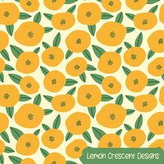 an orange pattern with leaves and dots on the bottom, in green and yellow colors