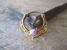 Gold Opal Jewelry With Round Stone, Gold Hypoallergenic Opal Jewelry, Gold Teardrop Opal Ring Gift, Gold Teardrop Opal Ring Perfect For Gifts, Hypoallergenic Gold Opal Jewelry, Gold Opal Ring With Round Stone For Gift, Purple Opal Round Jewelry, Septum Lip Piercing, Opal Septum