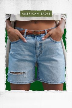 Rigid in the front. Stretchy in the back. Magic all over with innovative 50/50 construction./Dark wash/Ripped/This is Real Good: Made with the planet in mind & a promise to continue to do better. Coachella 2024, Do Better, Denim Short, Ripped Denim, 50 50, Women's Jeans, American Eagle Outfitters, American Eagle, Denim Shorts