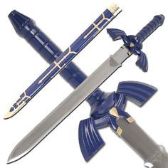 This is a replica of Link's Hyrule Sword as seen in the hit video game The Legend of Zelda: Twilight Princess. Stainless steel sword measures 42 inches long closed and 39.5 inches open. Includes hard scabbard with metal trim. Complete with the Triforce seal engraved on the blade (aka The Golden Power seal) this sword will impede evils ability to act. Great for cosplay or display! Twilight Princess Link, Link Twilight Princess, Anime Swords, Fantasy Swords, Legend Of Zelda Twilight Princess, Zelda Twilight Princess, Geek Girl, Ocarina Of Time, Twilight Princess