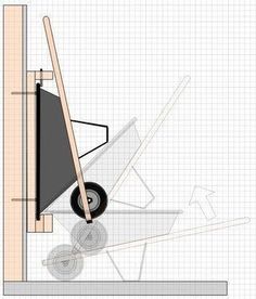 a drawing of a wheelbarrow on a sheet of graph paper with an arrow pointing to it