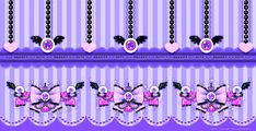 an image of a purple and white wallpaper with many different things on it, including beads