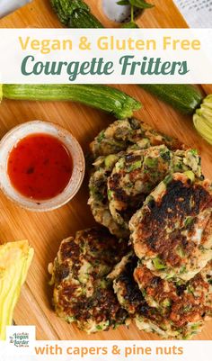 vegan and gluten free courgette fritters with capers and pine nuts