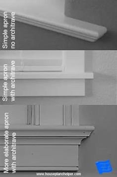 three different types of window sills with the same color and width as shown above them