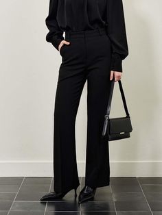 Composition : POLY 96, SPAN 4Color : BLACKCountry of Origin : Republic of Korea Modern Black Pants For Office, Modern Black Office Pants, Sleek Black Office Pants, Sleek Black Pants For Office, Trousers, Composition, The Originals, Clothes For Women, Pants