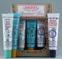 A travel trio set containing Smith's world famous... Smith's Rosebud Salve Tube 0.5 oz. (a soothing salve that may help to relieve chapped lips, ulcerated skin, fever blisters, burns and scalds, corns and bunions, warts, sore eyes, boils, chapped and cracked hands, sore lips, eyes and nose, sunburn, eczema, dandruff, itching and relief from poison ivy. Smith's Rose Mandarin Lip Balm Lip Balm Tube 0.5 oz. (a honeyed, juicy orange-spice scent thought historically to awaken the senses and improve o Smiths Rosebud Salve, Sore Lips, Perfume Company, Rosebud Salve, Kerrie Hess, Lip Salve, Fever Blister, Rose Lip Balm, Lip Balm Collection