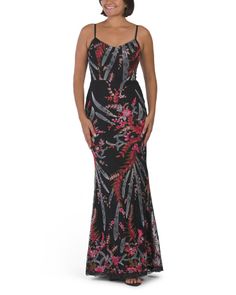 Floral Embroidered Design, Fully Lined, Adjustable Shoulder Straps, Sleeveless, V-Neck, Mermaid Gown, 63In Long, Taken From Size S, Back Zip And Hook Closure, Nylon, Imported | Giovanna Embroidered Printed Mermaid Gown for Women | Nylon Mermaid Gown Formal, Junior Dresses Casual, Gown For Women, Cocktail Dress Formal, Mermaid Gown, Dress The Population, Junior Dresses, Embroidered Design, Shoulder Straps