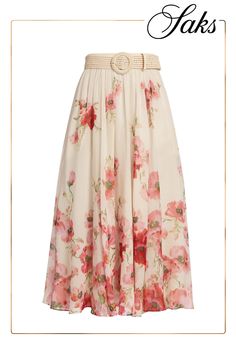 Crafted of an airy cotton-silk blend, this flared maxi skirt from Zimmermann features a painterly floral print and woven O-ring belted waist. Belted waist Zip closure 75% cotton/25% silk Lining: 100% cotton Dry clean Imported SIZE  FIT About 35.5 from shoulder to hem Model measurements: 5'10 tall Model is wearing a US size 4 ABOUT THE BRAND Red Floral Skirt, Ruffle Skirts, Flare Maxi Skirt, Painterly Floral, Ruffle Maxi Skirt, Silk Maxi Skirt, Cotton Midi Skirt, Printed Midi Skirt, Feminine Aesthetic