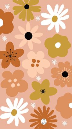 an orange and white flower pattern with black dots on the bottom right corner, in front of a pink background