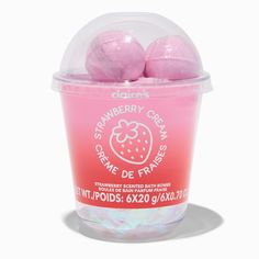 Soak yourself with deliciousness with this strawberry bath bomb set. Scented bath bombs come in an ombre container to keep you smellin' sweet all day long.Scent: Strawberry CreamPack Size: 6Height: 5 in. / 12.7 cm.Bath Bomb Size: 1.5 in. / 3.81 cm.Volume: 20g / 0.70 oz.Material: Powder - Claire's Strawberry Cream Bath Bomb Set - 6 Pack Strawberry Bubble Bath, Strawberry Cream Eos, Strawberry Bath Products, Strawberry Pound Cake Bath And Bodyworks, Bath Boms, Lush Bathbomb Aesthetic, Bath Items, Piercing Kit, Pink Baths