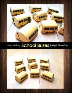 there are many school buses made out of cardboard