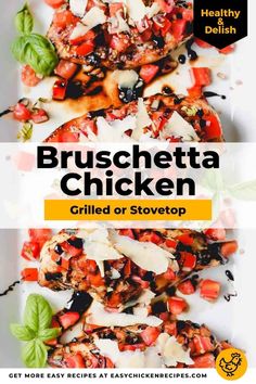 the brochure cover for bruschetta chicken grilled or stovetop