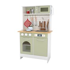 Teamson Kids Little Chef Boston Modern Wooden Kitchen Playset, White/Green Modern Wooden Kitchen, Kitchen Play Set, Interaktives Design, Wooden Toy Kitchen, Kitchen Playset, Toddler Kitchen, Play Kitchen Accessories, Wooden Play Kitchen, Kids Play Kitchen