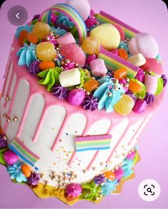 there is a cake decorated with candy and candies