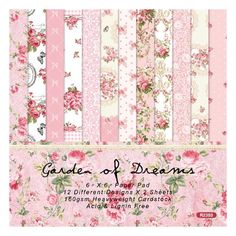 the garden of dreams paper pad is shown in pink and white with roses on it