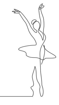 a continuous drawing of a ballerina in the middle of her dance routine, with one arm raised