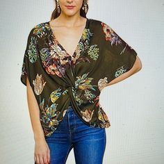 Olive Color, Umgee New With Tags, Floral Print, Twisted Reversible To Front Or Back, Polyester, Hang To Dry Versatile Multicolor Tops For Spring, Versatile Green V-neck Top, Versatile Floral Print Tops For Day Out, Green Fall Vacation Tops, Versatile Floral Print Spring Tops, Versatile Floral Print V-neck Tops, Versatile Green Tops For Beach, Versatile V-neck Tops With Floral Print, Versatile V-neck Top With Floral Print