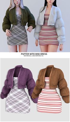 three different dresses and sweaters for females