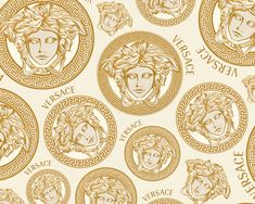 Medusa Head Textured Wallpaper in Gold/Black by Versace Home Gucci Printable Paper, Versace Logo Cake Topper, Extralarge Gucci 3d Wall Art Paper, Gold And Money Wallpaper, Versace Pattern Wallpaper, Grey Versace Wallpaper, Versace Background, Italian Maximalism, Summer Versace