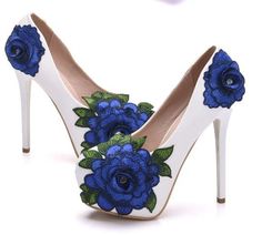 Branded Heels, Curvy Quotes, Dream Heels, Sparkly Wedding Shoes, Glam Shoes, Blue Stuff, Floral Pumps, Wedding Pumps, Wedding Shoes Bride