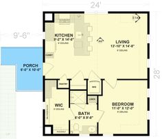 the floor plan for a two bedroom, one bath apartment with an attached bathroom and living room