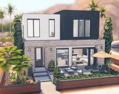 Sims4 Small House, Sims 4 Big Backyard Ideas, Small Modern Home Sims 4, Modern Sims 4 House Design, Modern Tiny House Sims 4, The Sims 4 Backyard Ideas, Small Sims 4 Houses, Sims 4 Basegame Home, Sims 4 Modern House