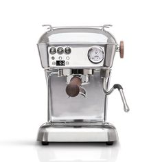 an espresso machine is shown on a white background with no one around it