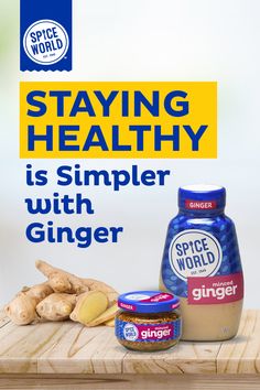 an advertisement for ginger spread on a wooden table